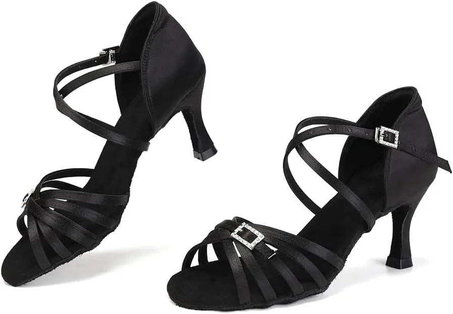 Women Latin Dance Shoes Open Toe Salsa Wedding Party Performence Ballroom Dancing Shoes,Model EM518-5