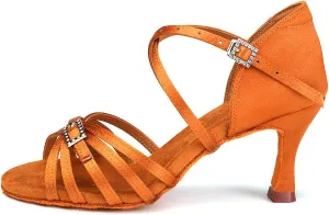 Women Latin Dance Shoes Open Toe Salsa Wedding Party Performence Ballroom Dancing Shoes,Model EM518-5