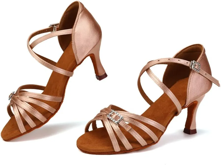 Women Latin Dance Shoes Open Toe Salsa Wedding Party Performence Ballroom Dancing Shoes,Model EM518-5