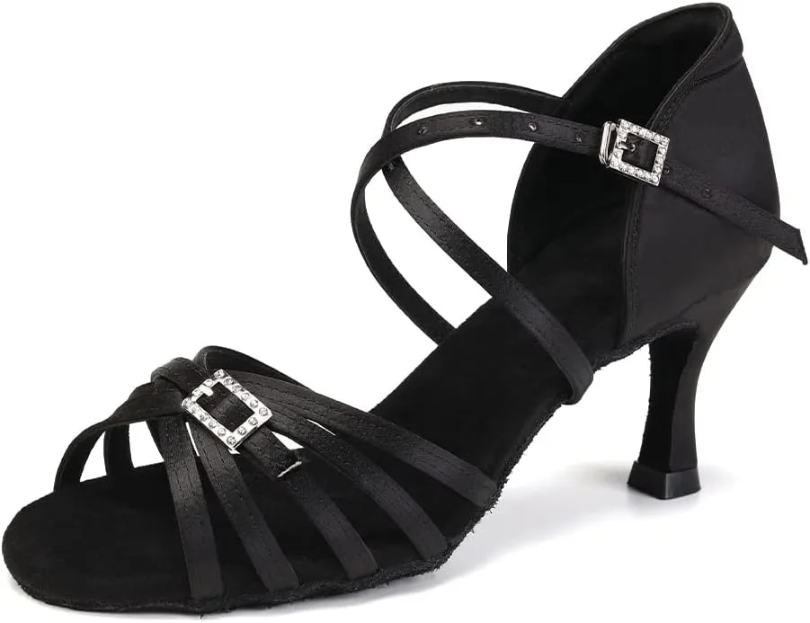 Women Latin Dance Shoes Open Toe Salsa Wedding Party Performence Ballroom Dancing Shoes,Model EM518-5