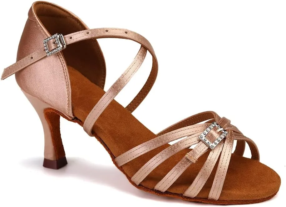 Women Latin Dance Shoes Open Toe Salsa Wedding Party Performence Ballroom Dancing Shoes,Model EM518-5