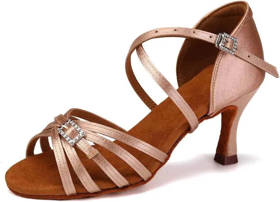 Women Latin Dance Shoes Open Toe Salsa Wedding Party Performence Ballroom Dancing Shoes,Model EM518-5