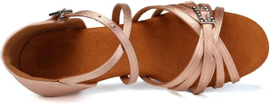 Women Latin Dance Shoes Open Toe Salsa Wedding Party Performence Ballroom Dancing Shoes,Model EM518-5