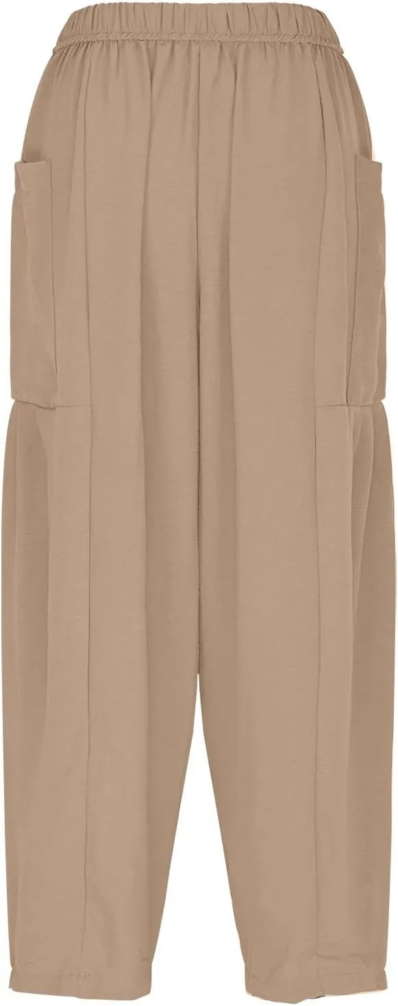 Women Linen Baggy Harem Pants Summer Drawstring Casual Beach Pant 2025 Vacation Wide Leg Lounge Trousers with Pockets