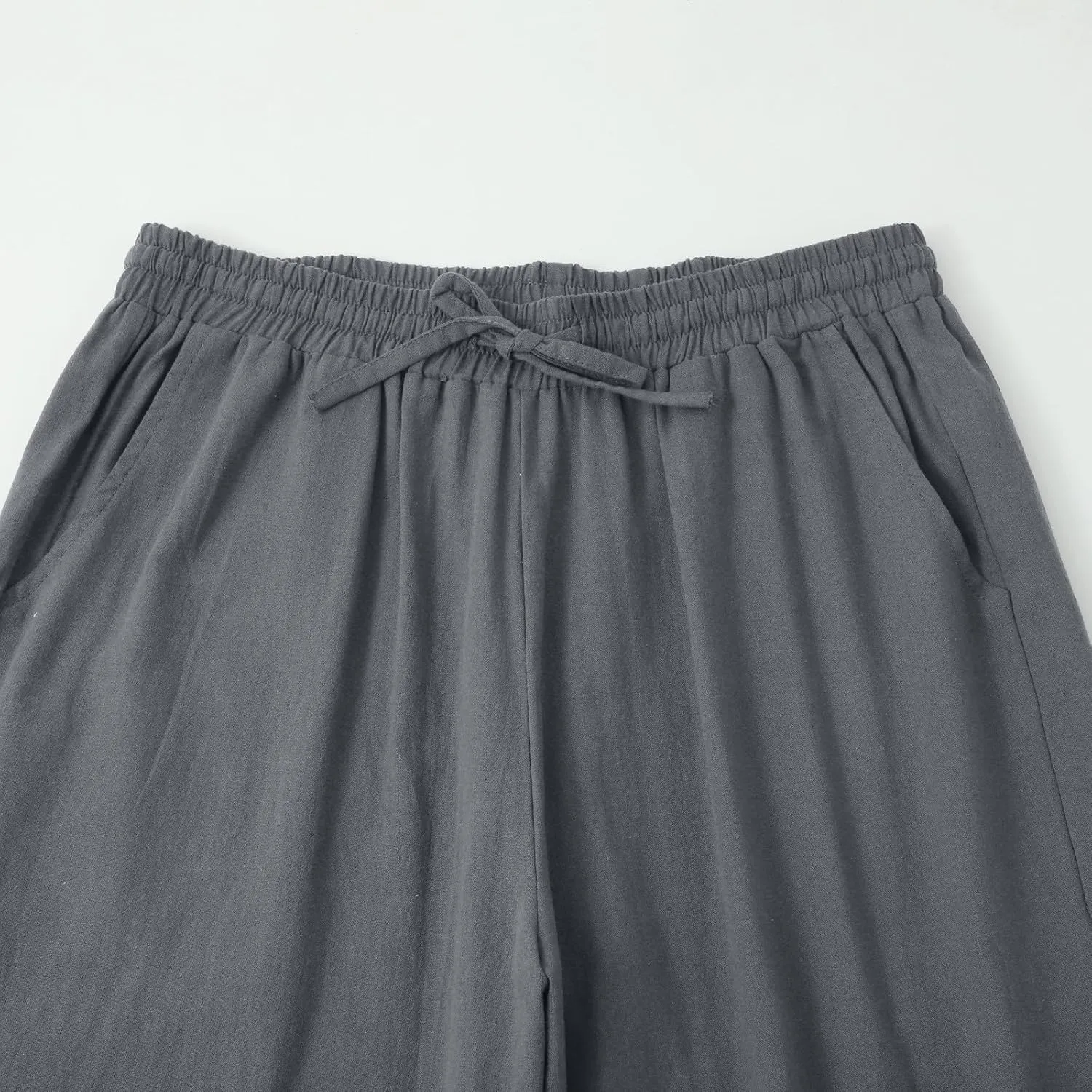 Women Linen Pants 2025 Summer High Waist Elastic Drawstring Straight Leg Lounge Pant Casual Loose Beach Trousers