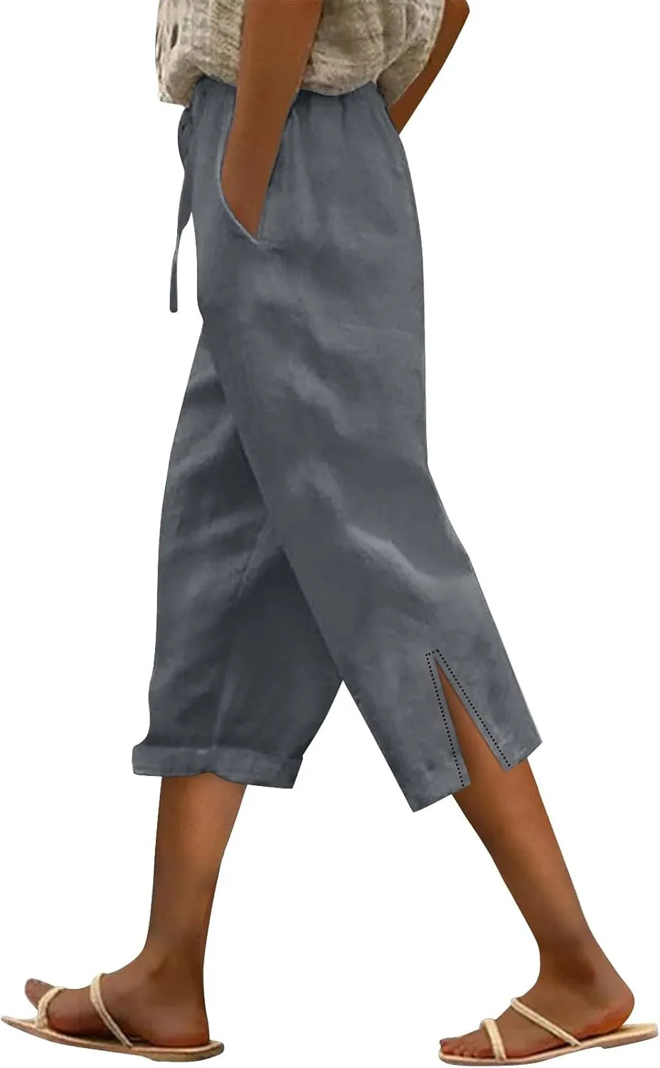Women Linen Pants 2025 Summer High Waist Elastic Drawstring Straight Leg Lounge Pant Casual Loose Beach Trousers