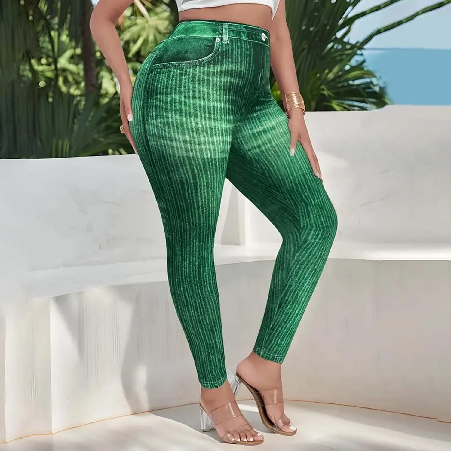 Women Skinny Slim Leg Trousers High Waist Tummy Control Tight fit Pants Butt Lifting Printed Smart Casual Office Work Trouser