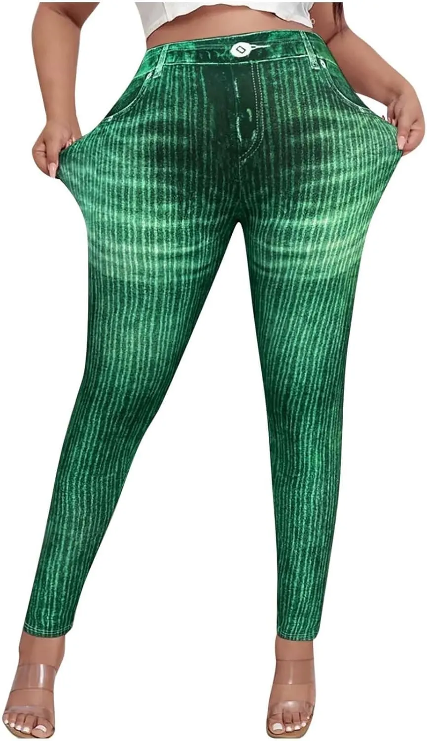 Women Skinny Slim Leg Trousers High Waist Tummy Control Tight fit Pants Butt Lifting Printed Smart Casual Office Work Trouser
