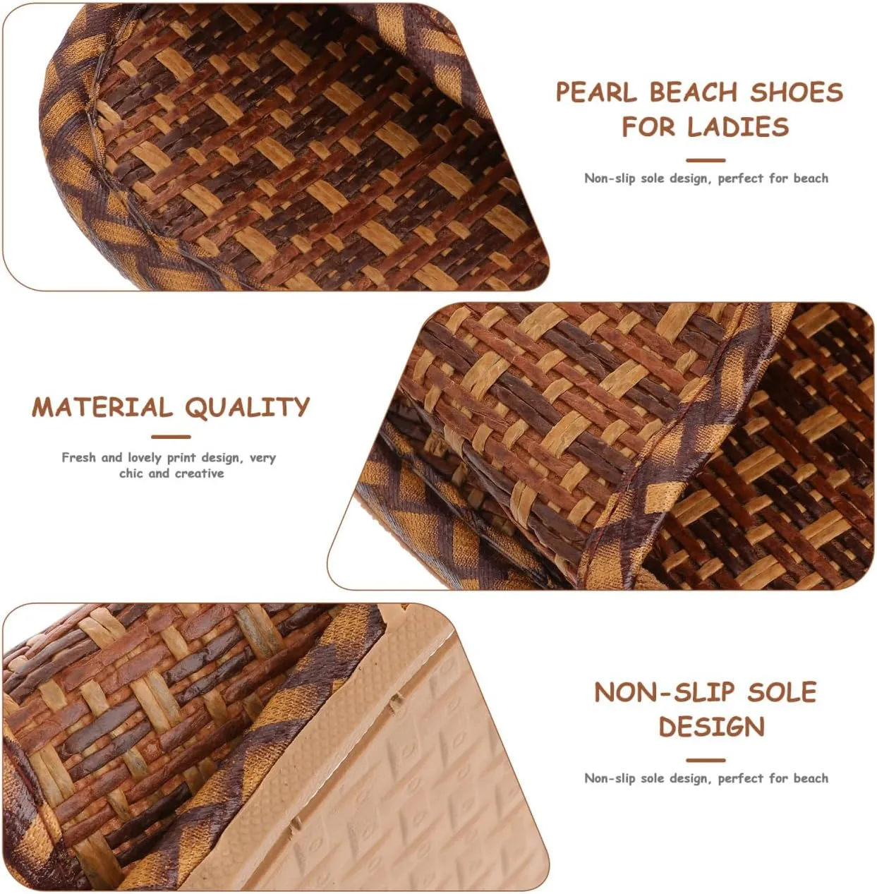 Women Spring Summer Bamboo Rattan Flip- Flops Slipper Bohemia Style Flat Slide Sandals Casual Summer Beach Shoes 1 Pair