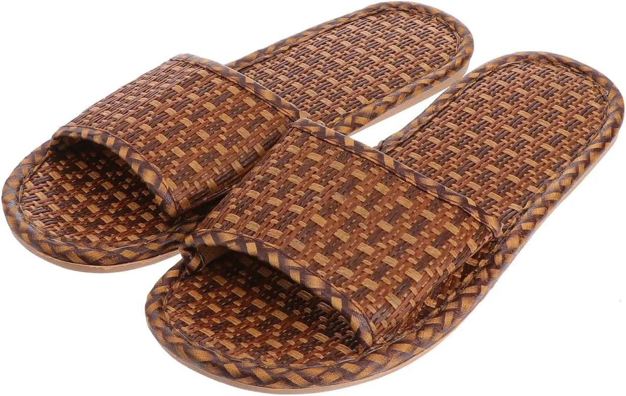 Women Spring Summer Bamboo Rattan Flip- Flops Slipper Bohemia Style Flat Slide Sandals Casual Summer Beach Shoes 1 Pair