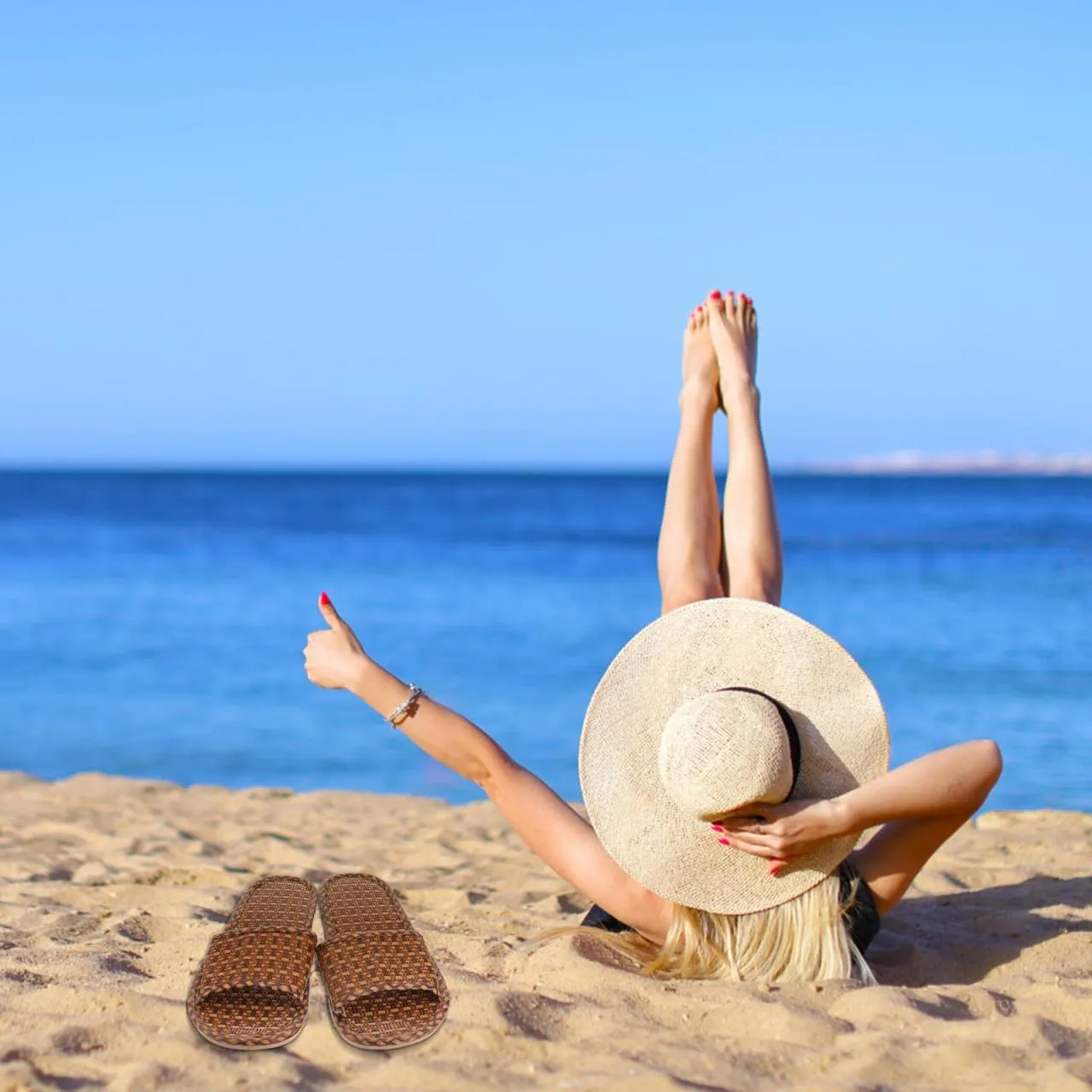 Women Spring Summer Bamboo Rattan Flip- Flops Slipper Bohemia Style Flat Slide Sandals Casual Summer Beach Shoes 1 Pair