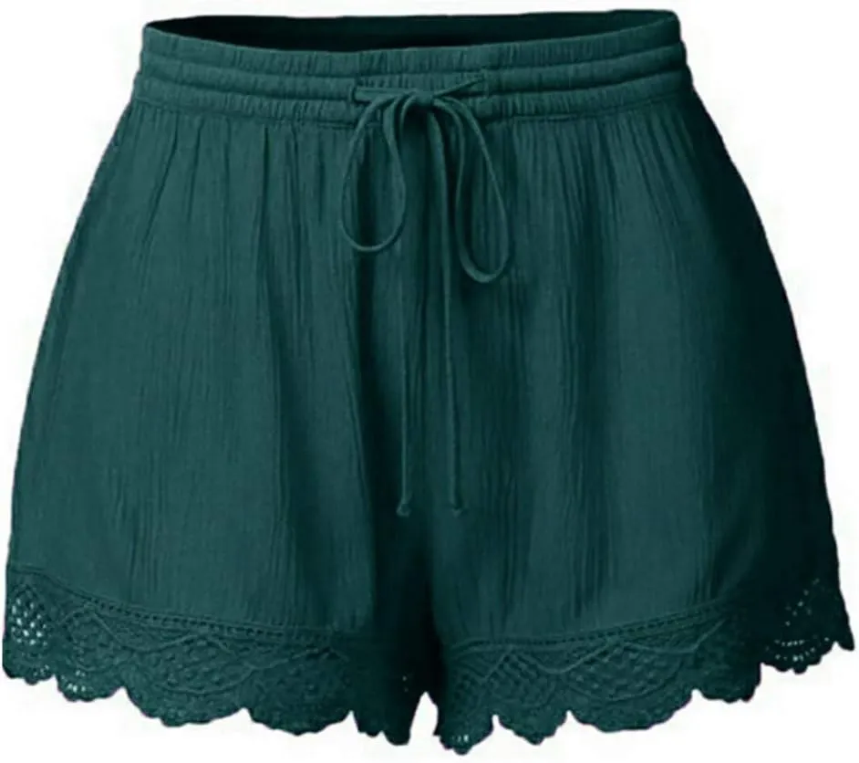 Women's 2024 Casual Shorts Elastic Drawstring Waist Lightweight Short Trousers Comfy Breathable Athletic Shorts Lace Homewear