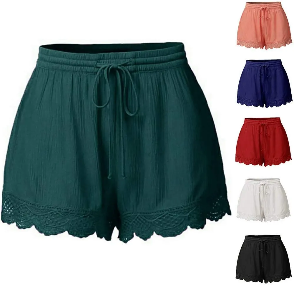 Women's 2024 Casual Shorts Elastic Drawstring Waist Lightweight Short Trousers Comfy Breathable Athletic Shorts Lace Homewear