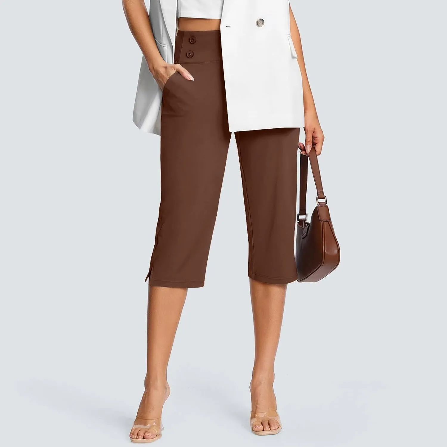 Womens Capri Trousers High Waist Slim Fit Smart Casual Dress Cropped Pants Oversize Fashion Office Business Wokrwear Capris