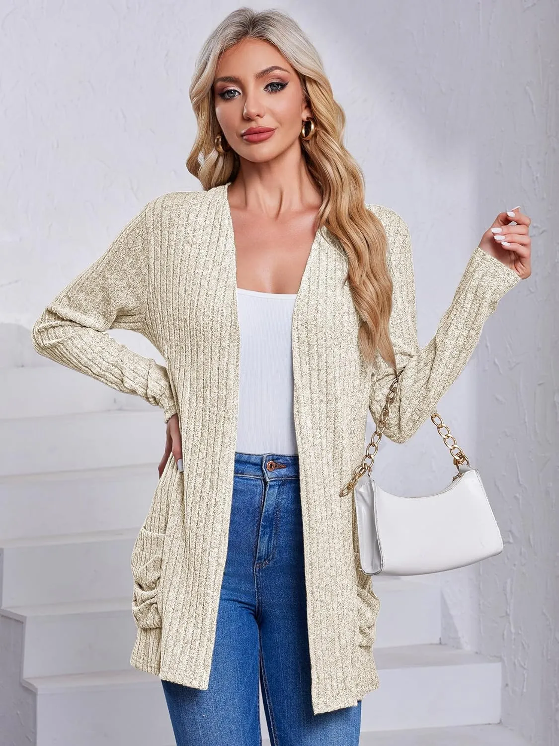 Women's Cardigan Coats Knitted Long Sleeve Sweaters Loose Fit Casual Cardigans with Pockets Fall 2024
