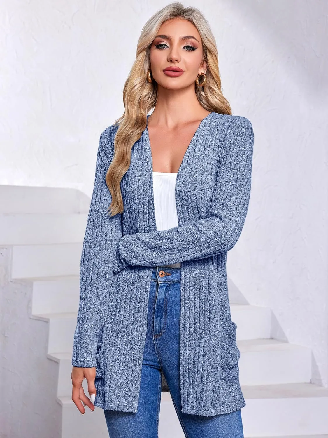 Women's Cardigan Coats Knitted Long Sleeve Sweaters Loose Fit Casual Cardigans with Pockets Fall 2024
