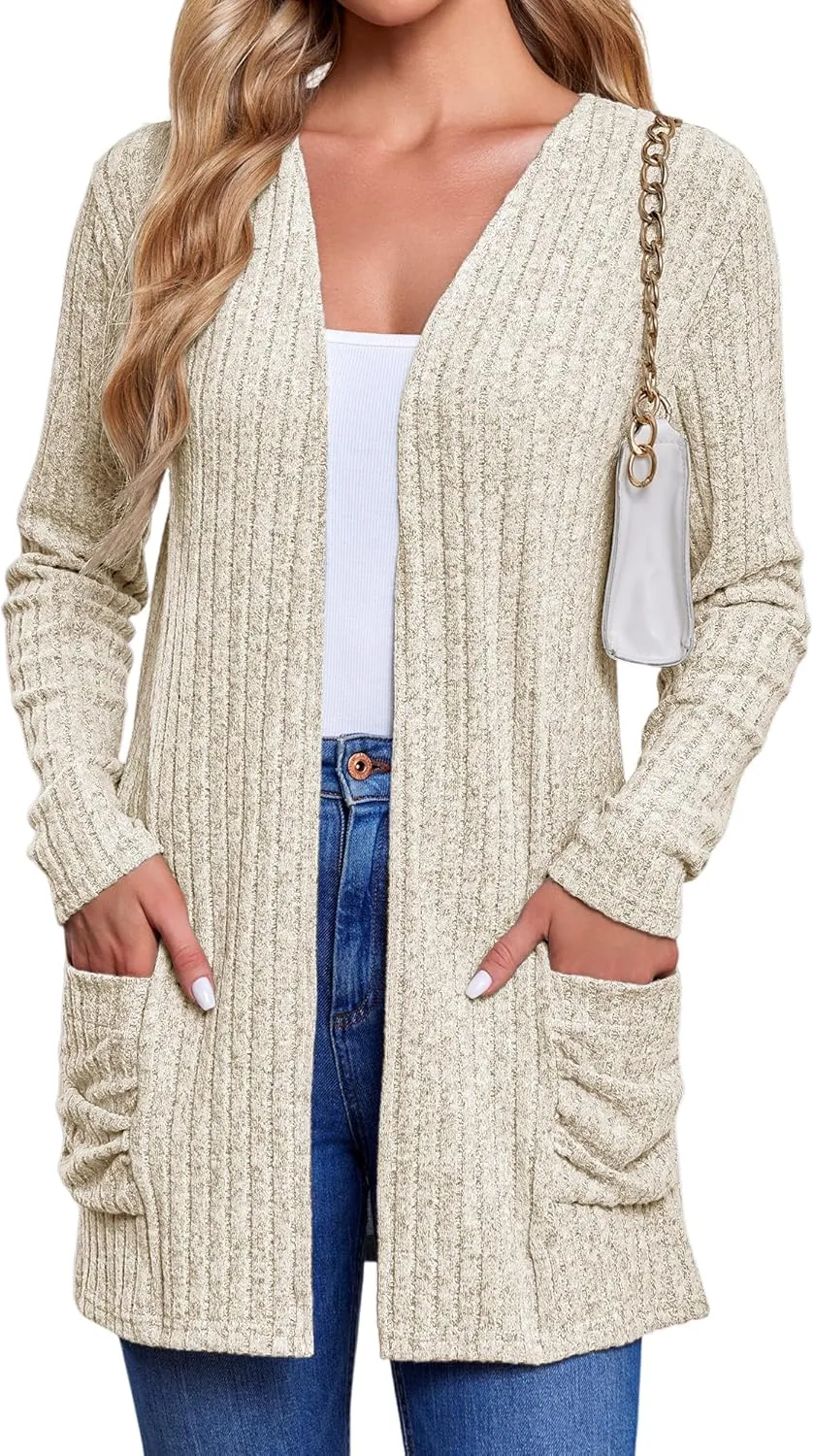 Women's Cardigan Coats Knitted Long Sleeve Sweaters Loose Fit Casual Cardigans with Pockets Fall 2024