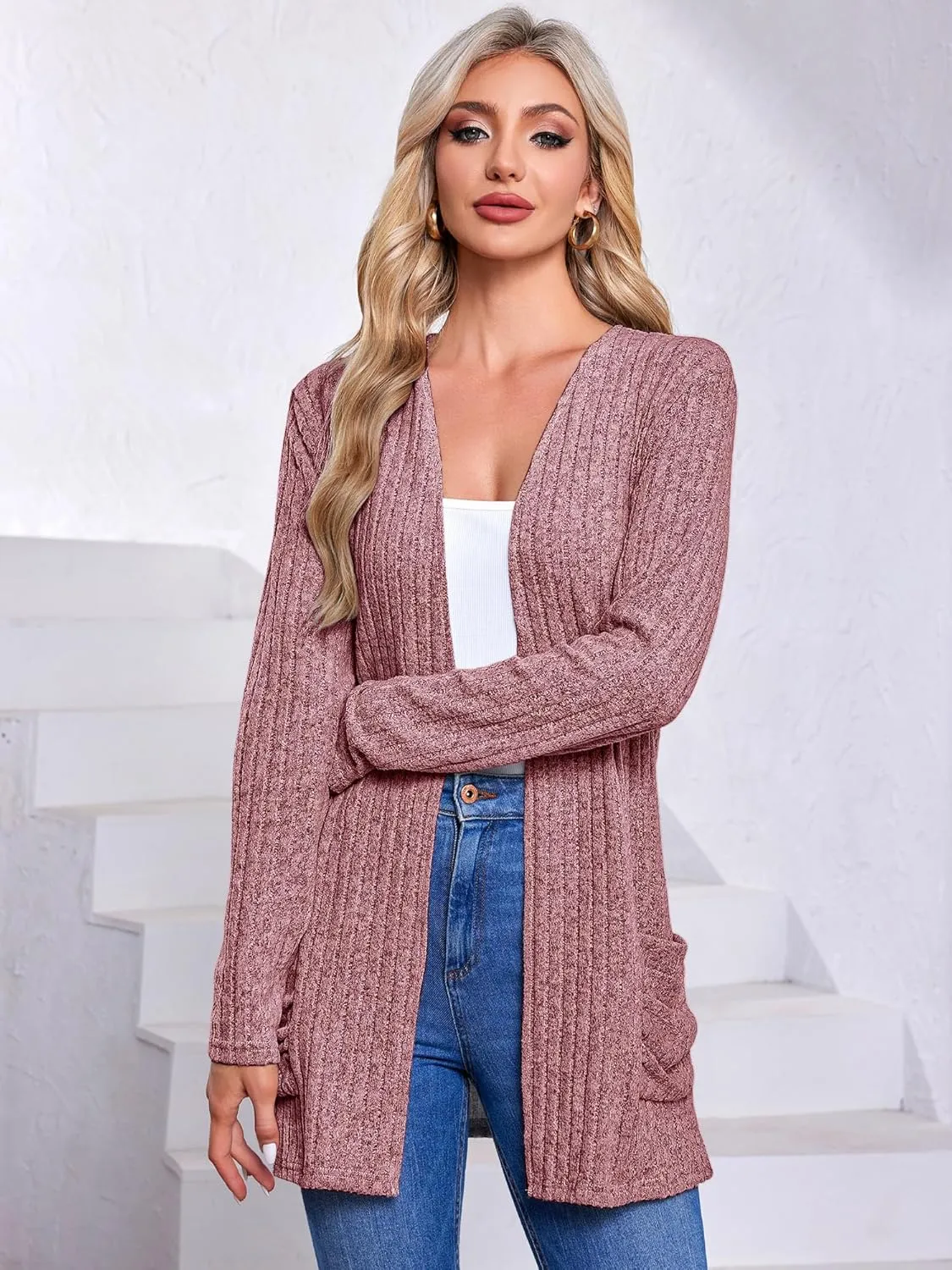 Women's Cardigan Coats Knitted Long Sleeve Sweaters Loose Fit Casual Cardigans with Pockets Fall 2024