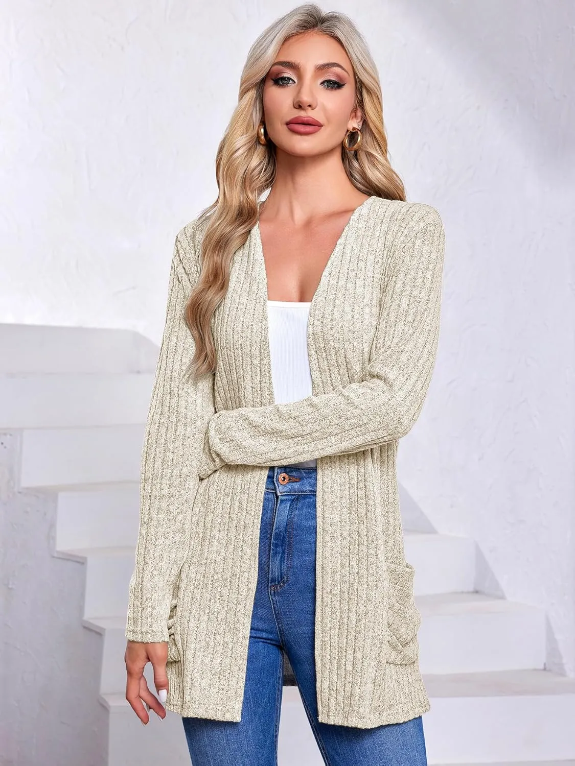 Women's Cardigan Coats Knitted Long Sleeve Sweaters Loose Fit Casual Cardigans with Pockets Fall 2024