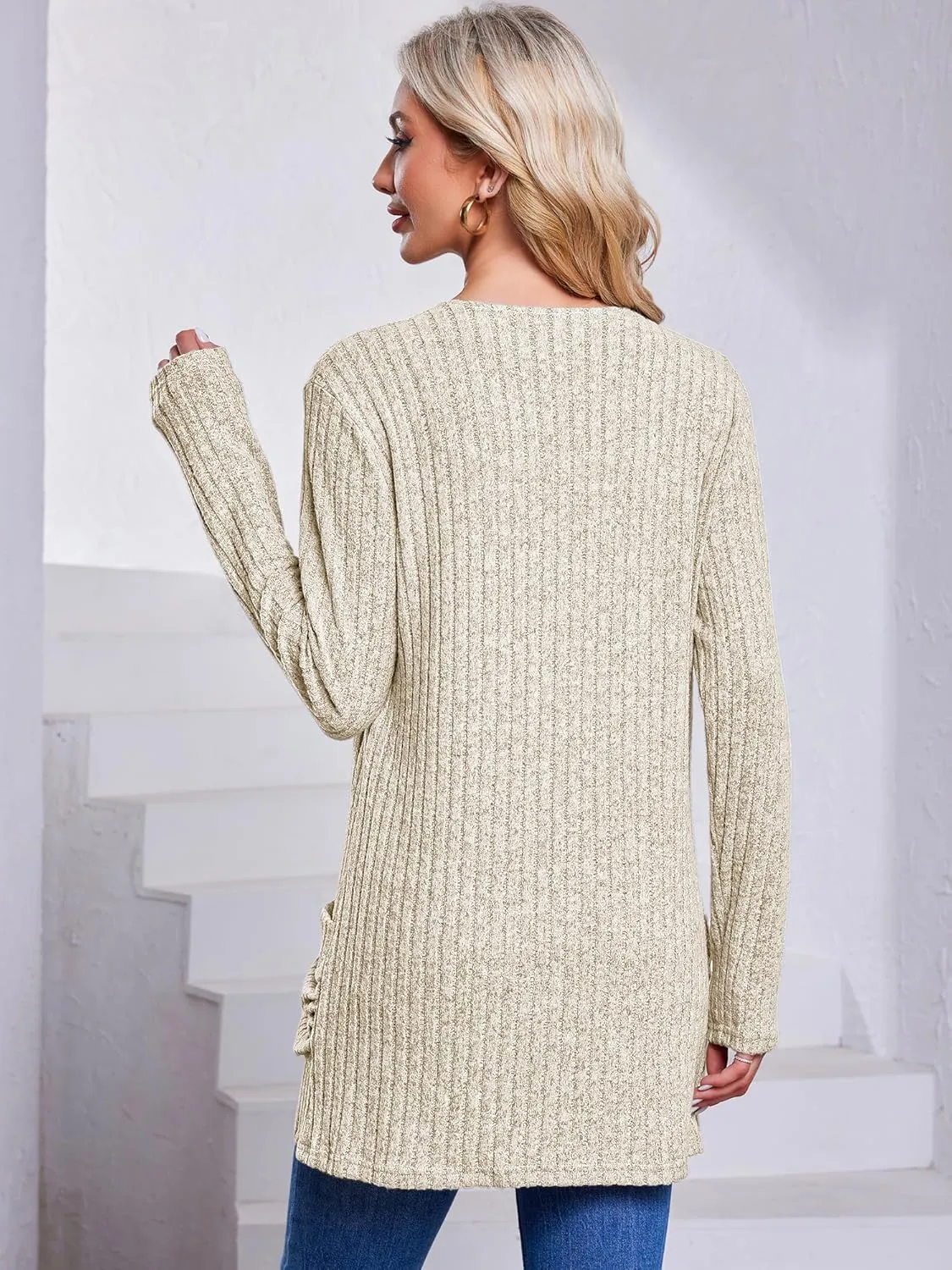 Women's Cardigan Coats Knitted Long Sleeve Sweaters Loose Fit Casual Cardigans with Pockets Fall 2024