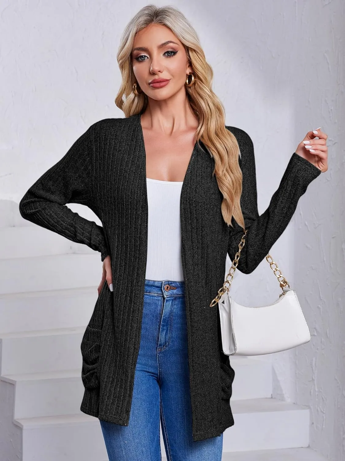 Women's Cardigan Coats Knitted Long Sleeve Sweaters Loose Fit Casual Cardigans with Pockets Fall 2024