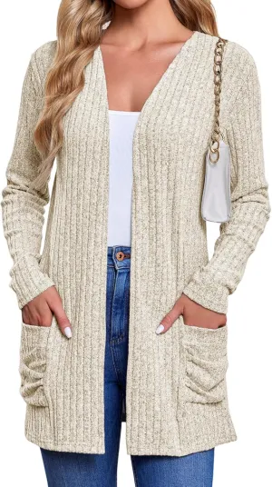 Women's Cardigan Coats Knitted Long Sleeve Sweaters Loose Fit Casual Cardigans with Pockets Fall 2024
