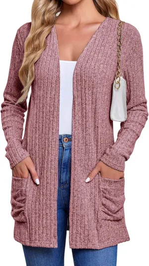 Women's Cardigan Coats Knitted Long Sleeve Sweaters Loose Fit Casual Cardigans with Pockets Fall 2024
