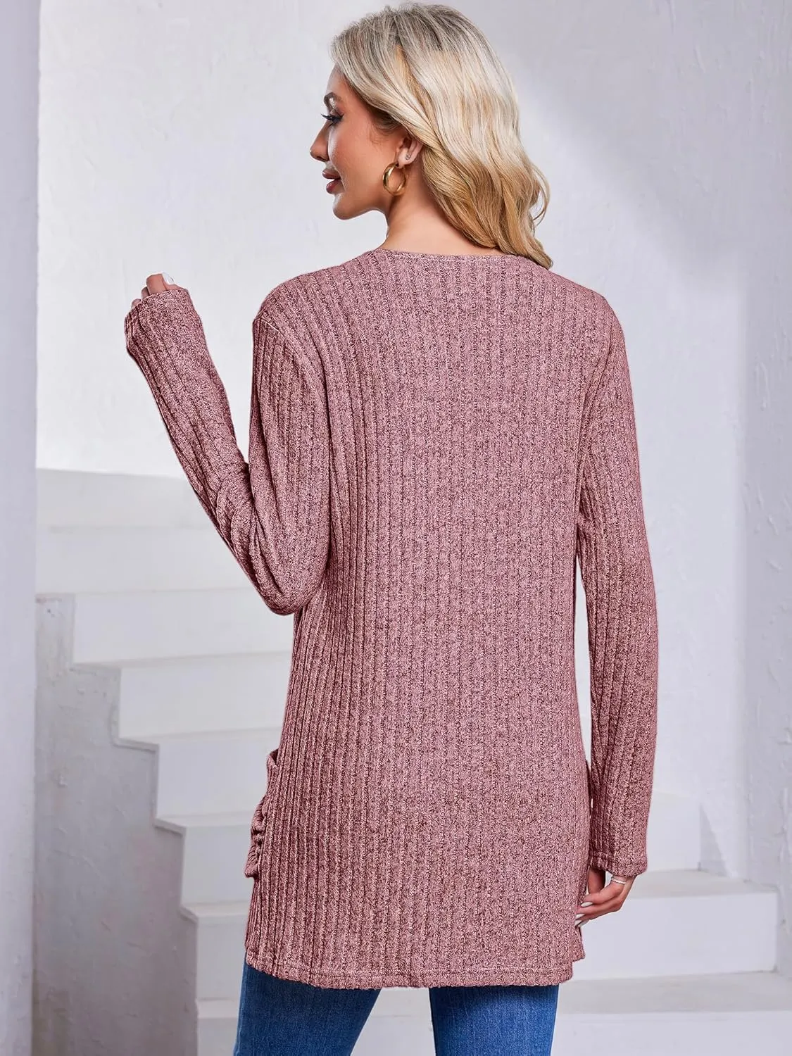 Women's Cardigan Coats Knitted Long Sleeve Sweaters Loose Fit Casual Cardigans with Pockets Fall 2024