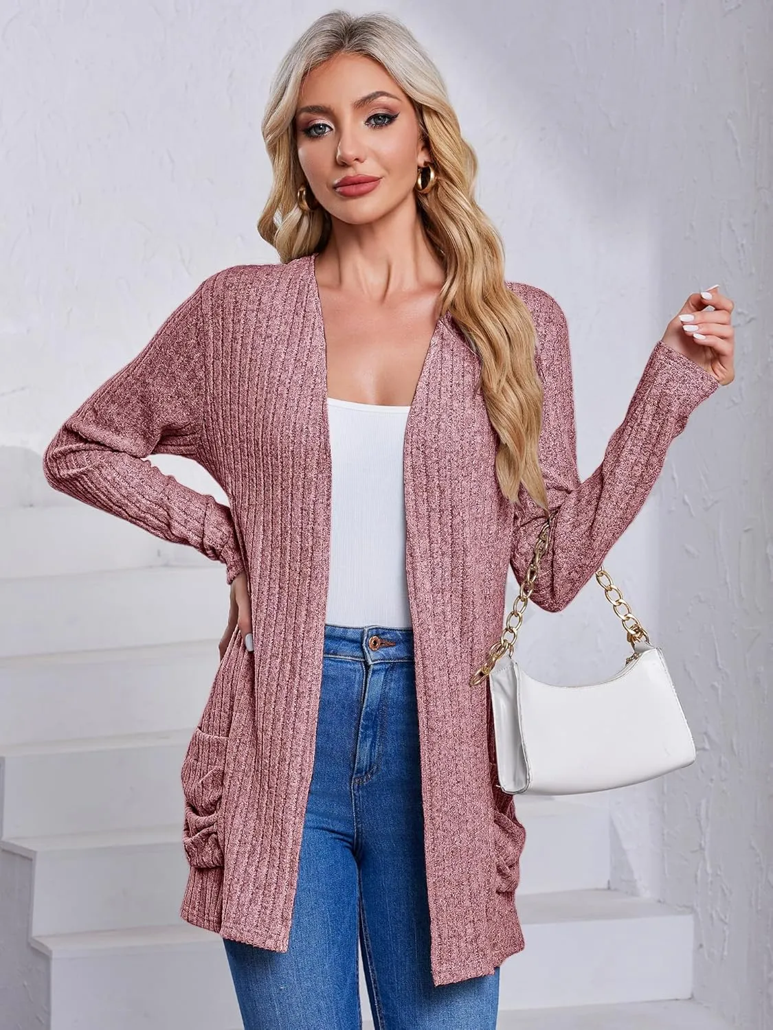 Women's Cardigan Coats Knitted Long Sleeve Sweaters Loose Fit Casual Cardigans with Pockets Fall 2024