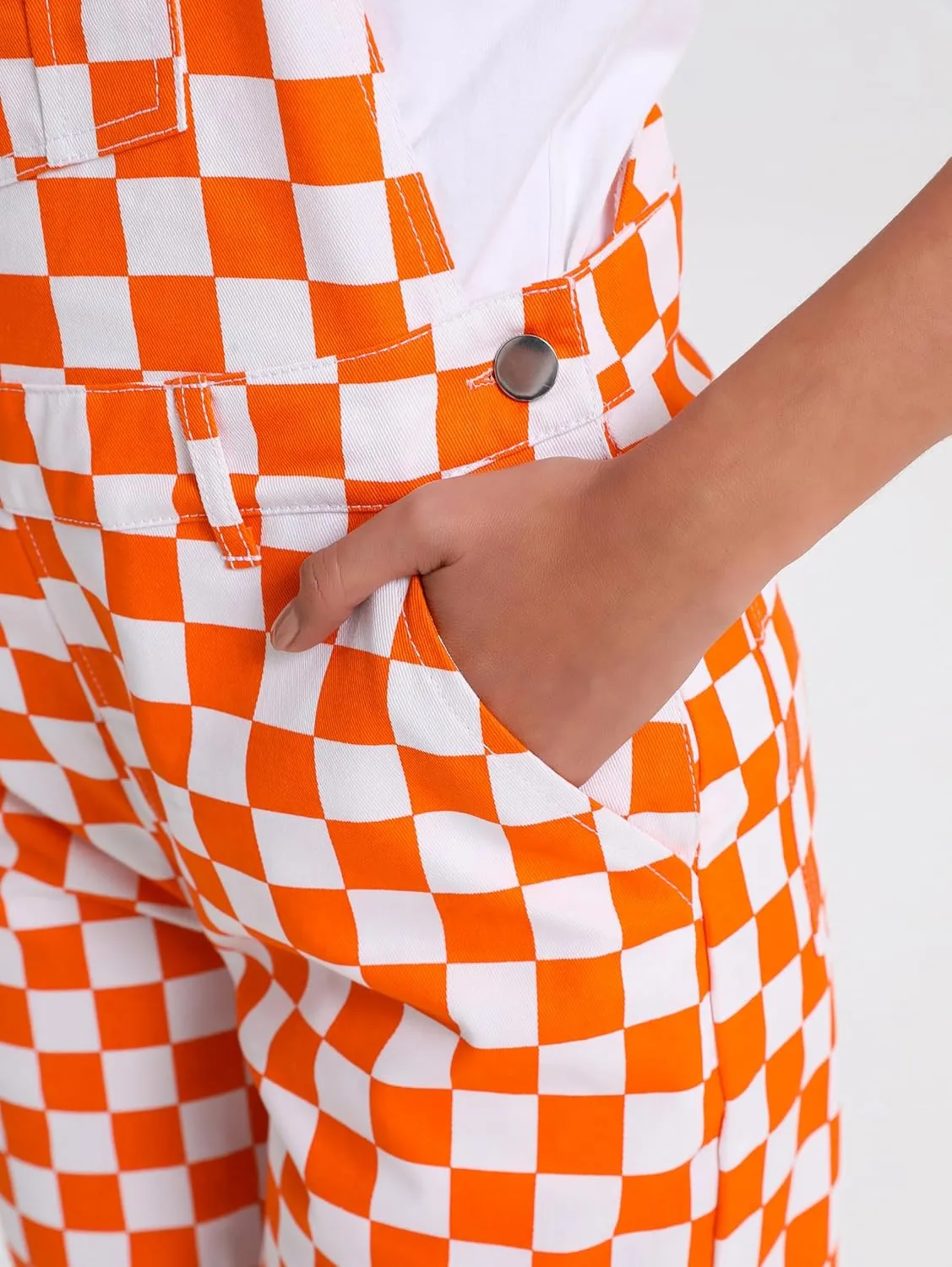 Women's Casual Checkered Bib Overalls Shorts Adjustable Strap Shortall Rompers