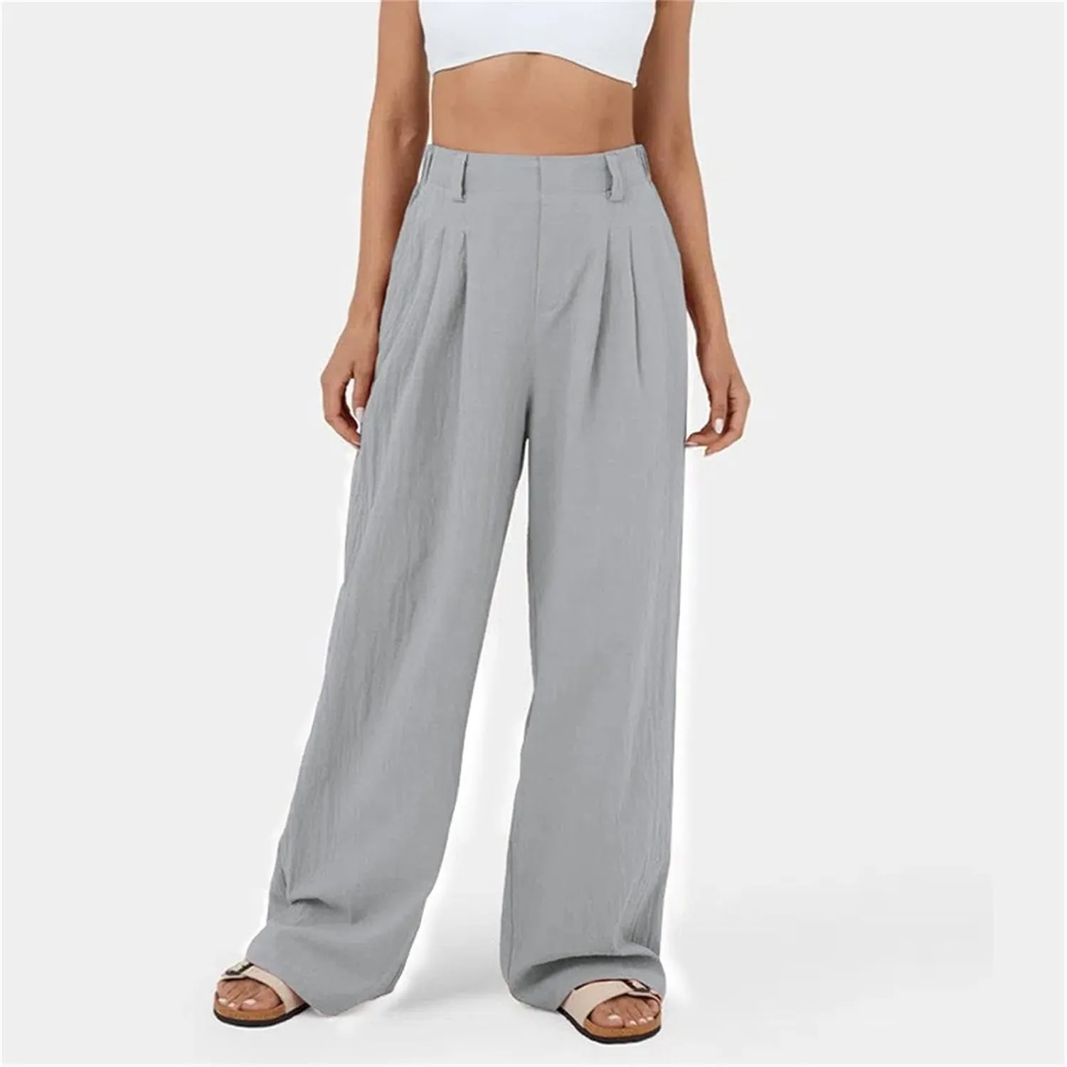 Womens Classic Fit Straight Leg Suit Pants Loose High Elastic Waisted Business Casual Long Trousers Office Dress Pants