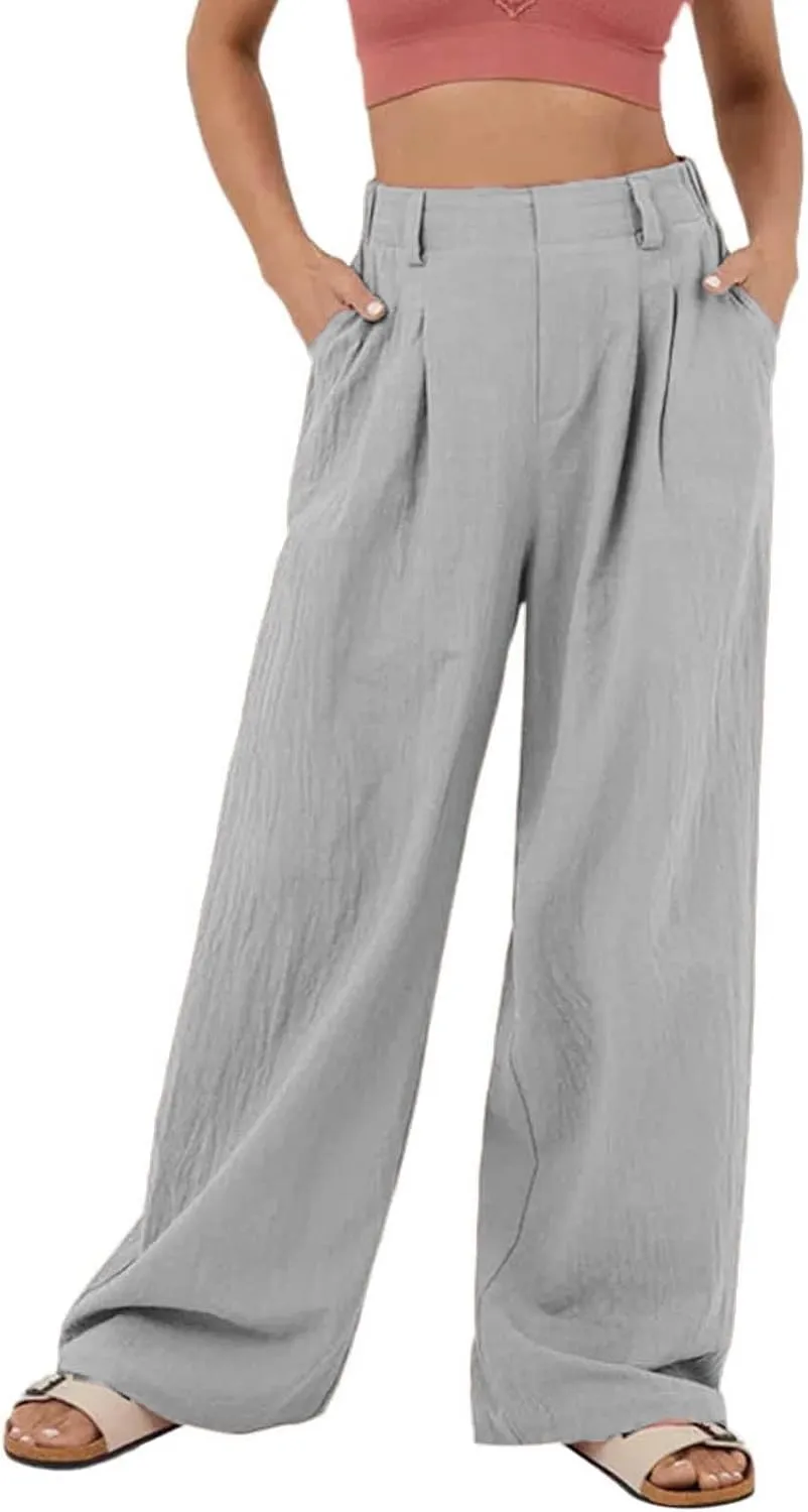 Womens Classic Fit Straight Leg Suit Pants Loose High Elastic Waisted Business Casual Long Trousers Office Dress Pants