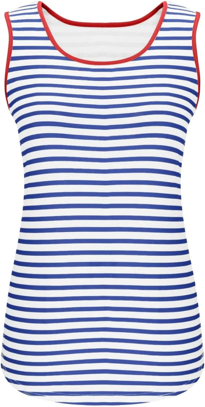 Womens Classic Striped Tank Tops Loose Fit Casual Trendy Color Block Shirts Sleeveless Crewneck Summer Comfy Flowy Tee