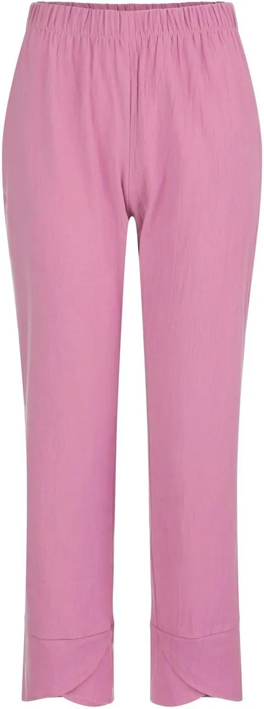 Women's Cotton Linen Pants Summer 2025 Casual Capri Pants with Pockets High Waisted Cropped Comfy Baggy Trousers