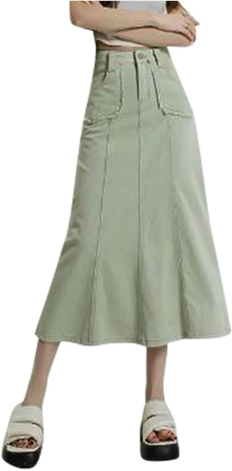 Women's Curvy Tummy Control Skirt High Waisted Midi Length Casual Cute Button Down Fishtail Skirts Sexy Denim Trendy