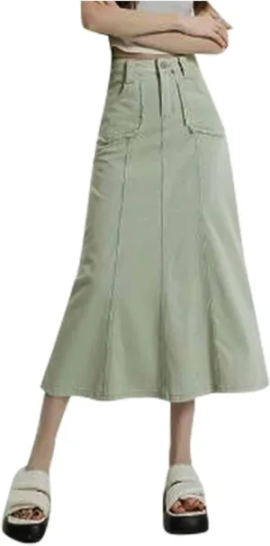 Women's Curvy Tummy Control Skirt High Waisted Midi Length Casual Cute Button Down Fishtail Skirts Sexy Denim Trendy