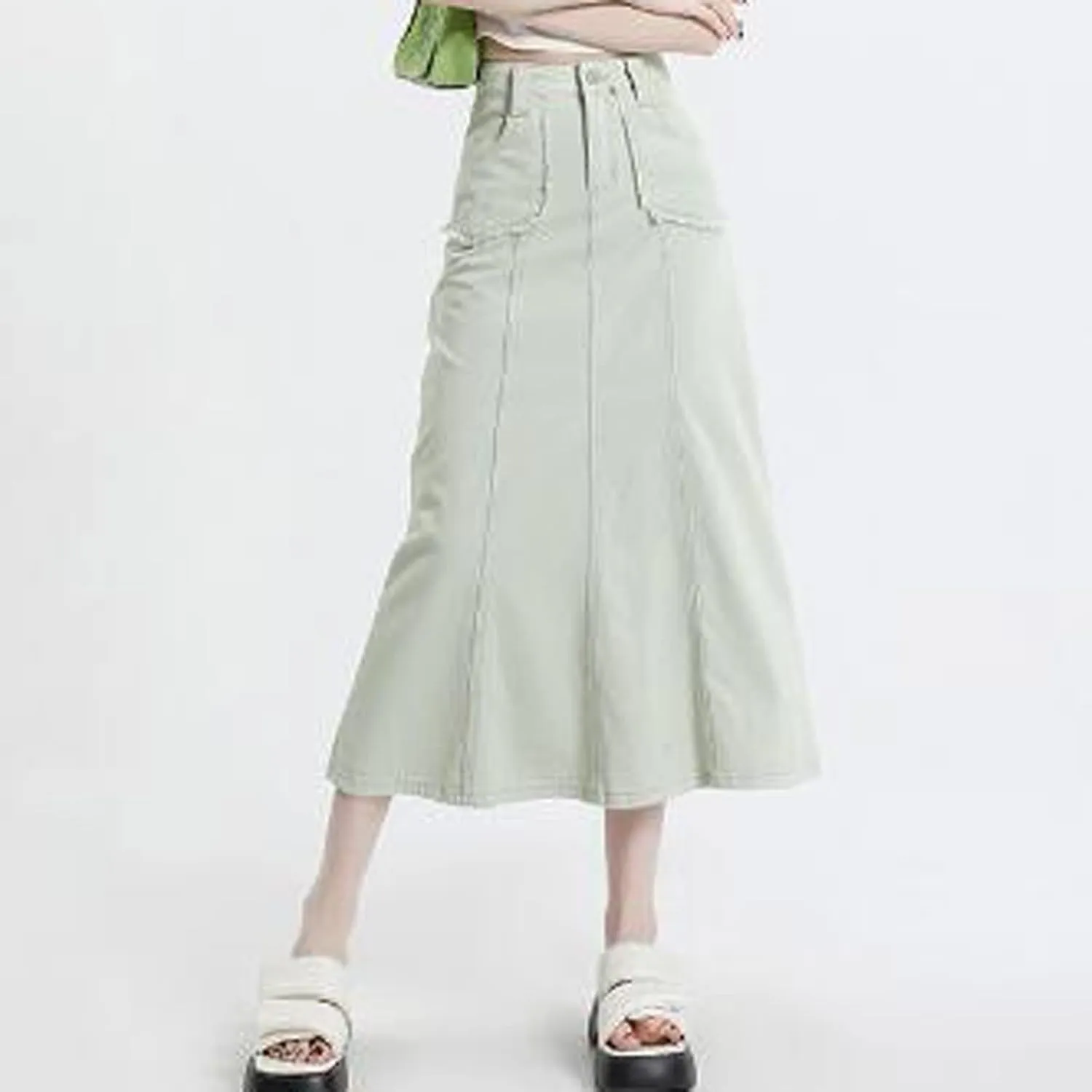 Women's Curvy Tummy Control Skirt High Waisted Midi Length Casual Cute Button Down Fishtail Skirts Sexy Denim Trendy