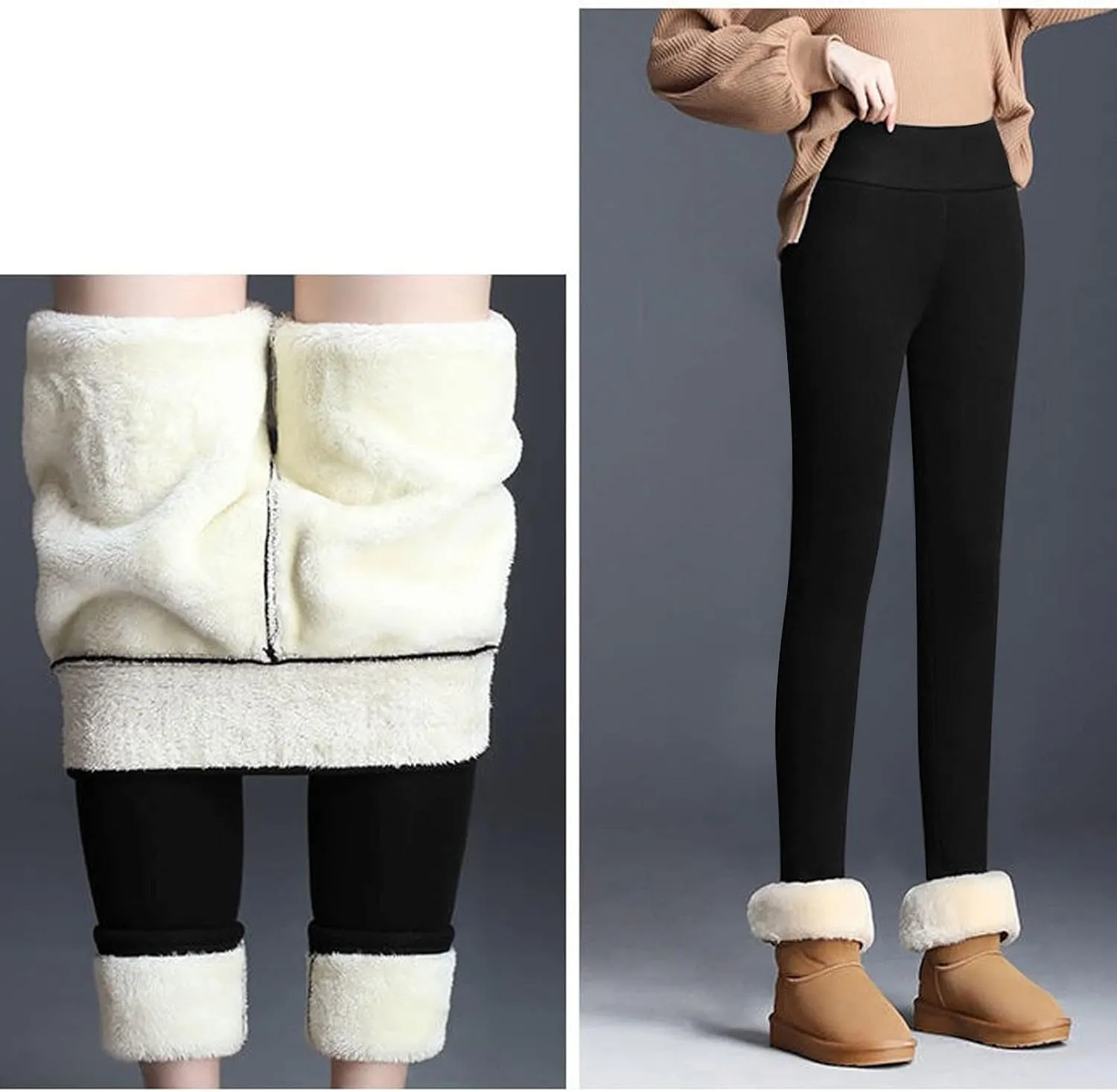 Womens Fleece Lined Leggings Bottom Outdoor Boho Thermal Warm Winter Tights Ski Hiking Pants
