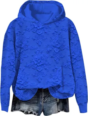 Womens Floral Lace Printed Hoodies Oversized Long Sleeve Pullover Sweatshirt Soft Fall Winter Athleisure Outfits