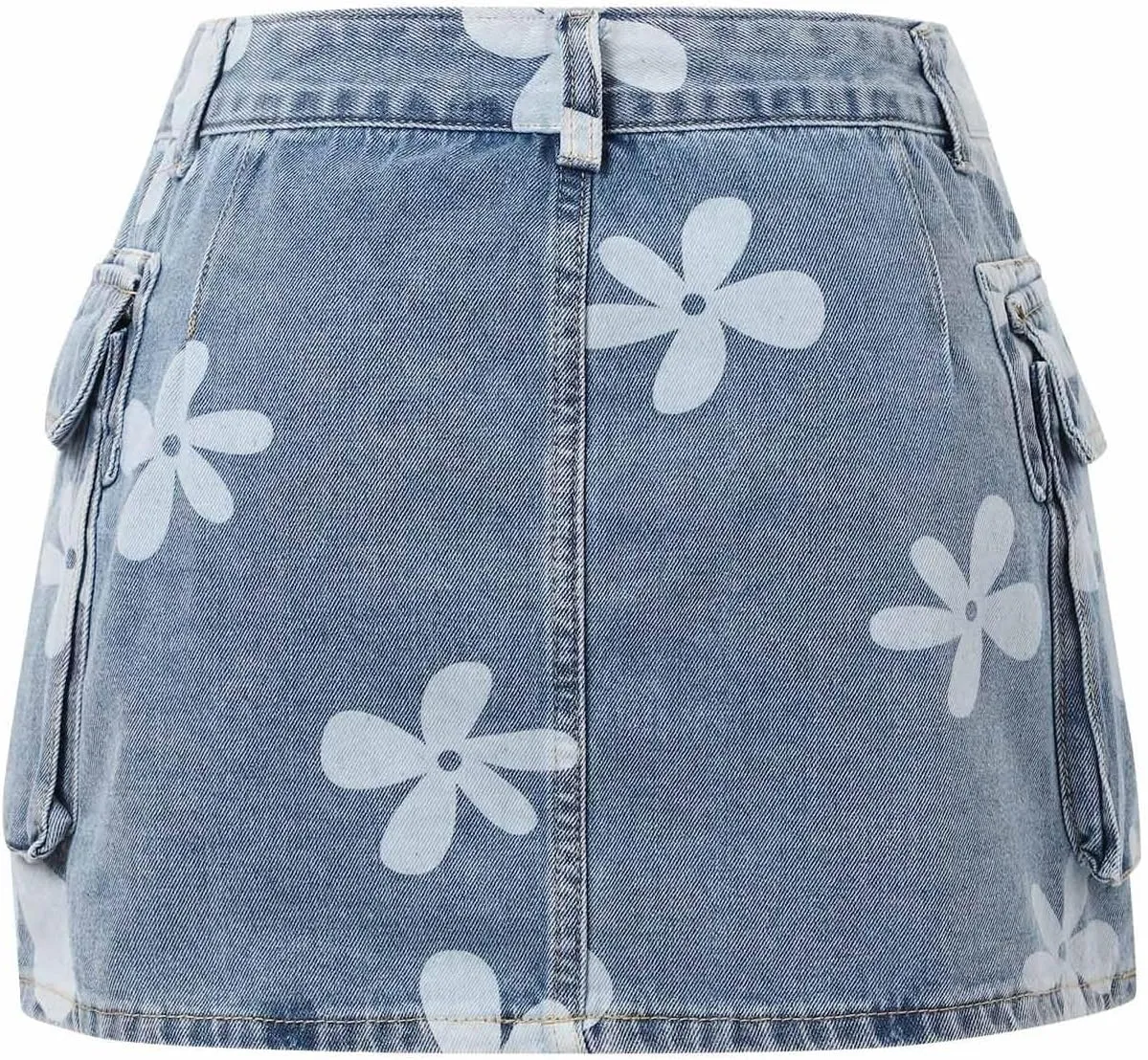 Women's Floral Mini Denim Cargo Skirts High Waisted Button Skirt Y2k Trendy Slim Fit Bodycon Jean Skirt with Flap Pockets