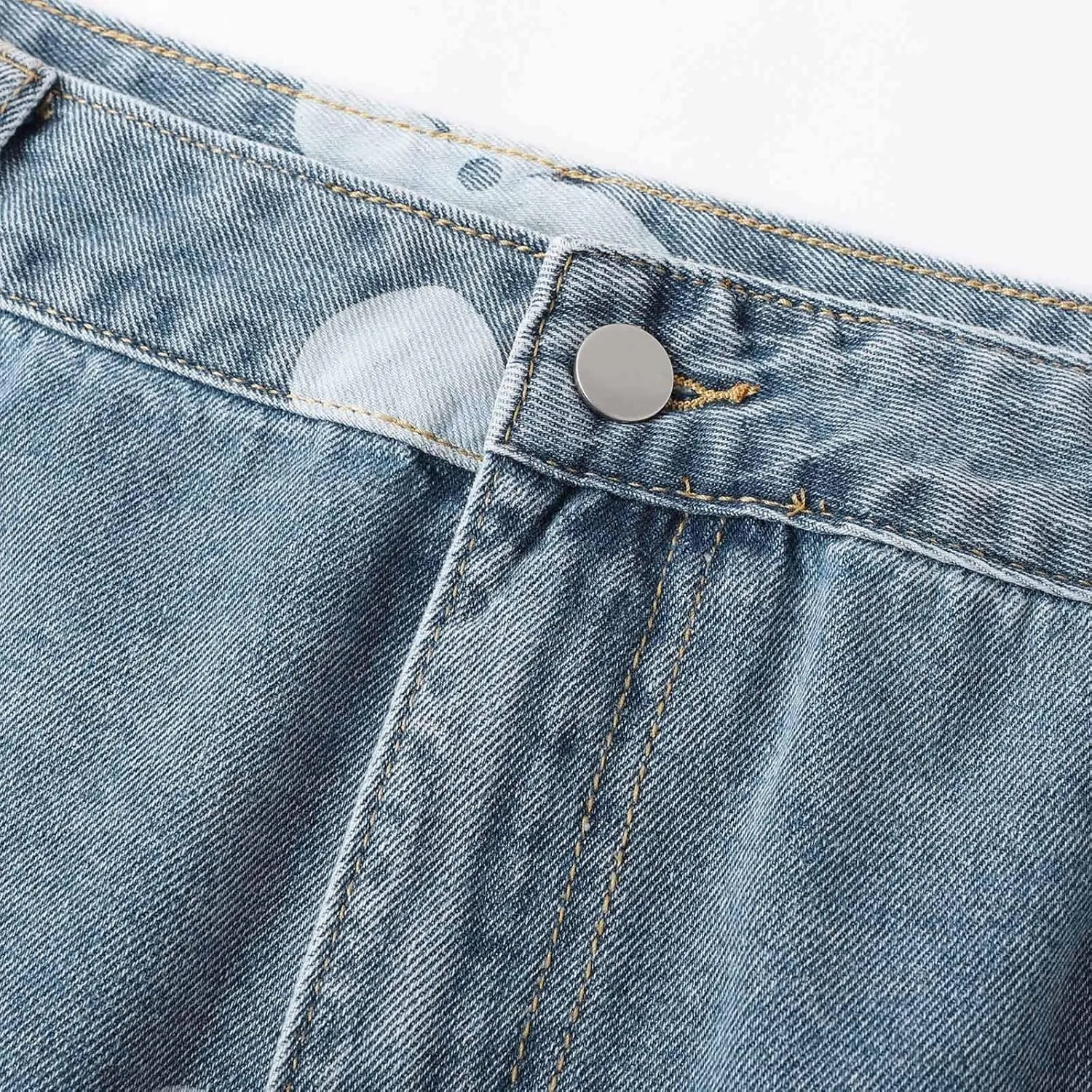 Women's Floral Mini Denim Cargo Skirts High Waisted Button Skirt Y2k Trendy Slim Fit Bodycon Jean Skirt with Flap Pockets