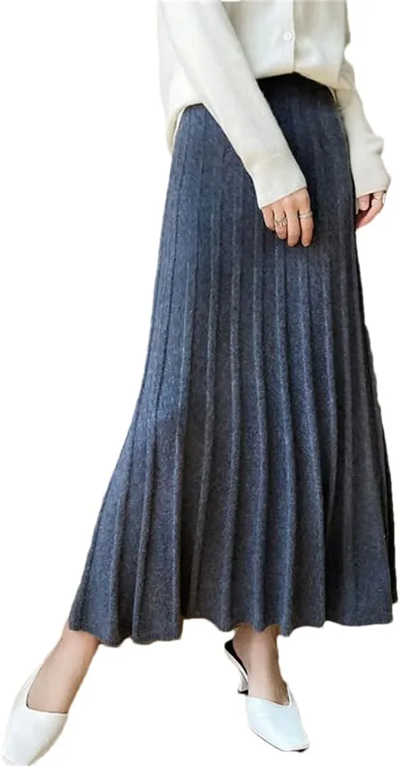 Women's High Waist Pleated Skirt Elegant College Style Midi Skirt Thick Ladies Fashion Autumn Skirt
