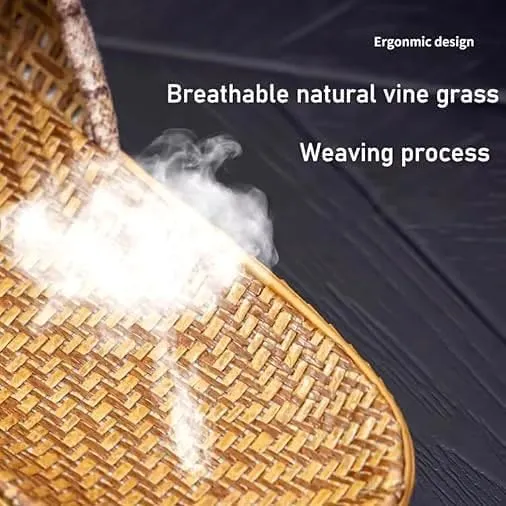 Women's Indoor Woven Straw Slippers Lightweight Breathable Silent Linen Sandals Comfortable Floor Shoes