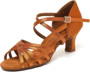 Womens Latin Dance Shoes Ballroom Dancing Shoes Salsa Tango Performance Practice Dance Shoes for Women,Black Tan