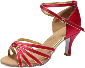 Women's Latin Dance Shoes Satin Professional Heeled Ballroom Salsa Practice Performance Tango Party Dance Shoes