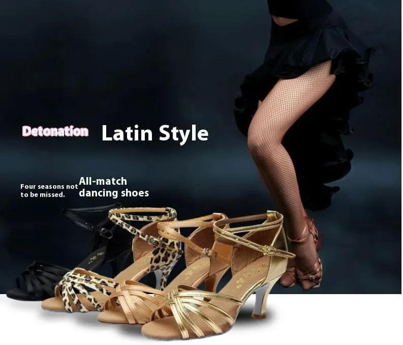 Women's Latin Dance Shoes Satin Professional Heeled Ballroom Salsa Practice Performance Tango Party Dance Shoes