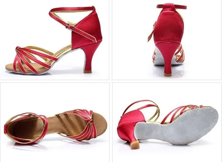 Women's Latin Dance Shoes Satin Professional Heeled Ballroom Salsa Practice Performance Tango Party Dance Shoes