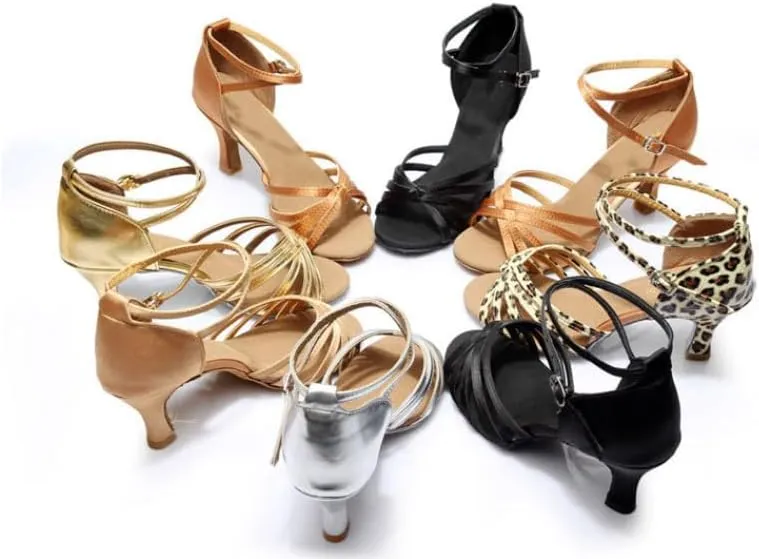 Women's Latin Dance Shoes Satin Professional Heeled Ballroom Salsa Practice Performance Tango Party Dance Shoes