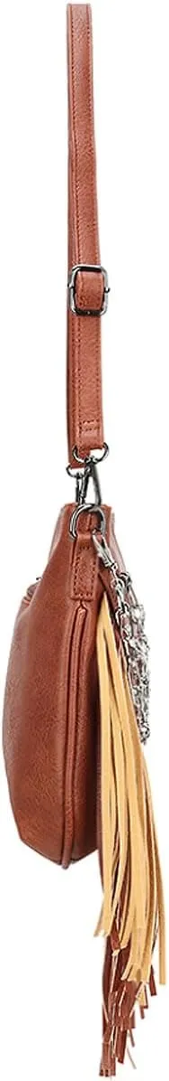 Womens Leather Fringe Messenger Bag Chain Pendant Hobo Crossbody Tassel Shoulder Bag,Gift for Mom Wife Friend