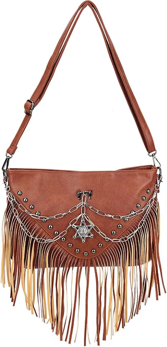 Womens Leather Fringe Messenger Bag Chain Pendant Hobo Crossbody Tassel Shoulder Bag,Gift for Mom Wife Friend